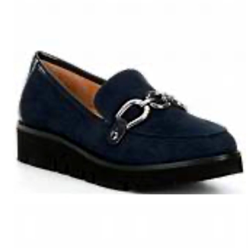 Alex Marie NWOT SZ7.5 Flynn Comfort black suede loafer Academia Modern Classic